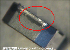 使用錫(Sn)鍍層的電源電感器(Power Inductors)，經(jīng)過推力測試后，其焊點(diǎn)還保留在零件的端點(diǎn)上，所以推力比較高。