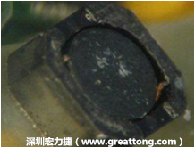 使用銀(Ag)鍍層的電源電感器(Power Inductors)，經(jīng)過推力測試后，零件端點(diǎn)上已經(jīng)看不到任何鍍層的痕跡了，所以其耐推力就比較小。