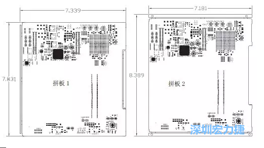 如圖11所示在兩種拼板中PCB單元的邊條位置不同，拼板1中邊條在長邊方向，而拼板2中邊條在短邊方向-深圳宏力捷