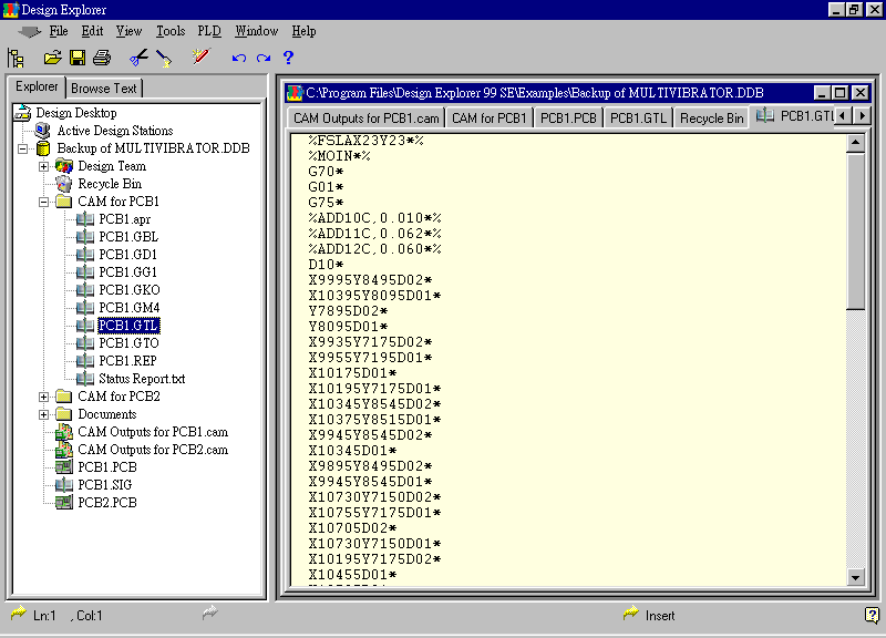 要檢查各Gerber輸出文件，則在瀏覽器中打開CAM Output for PCB1，即可看到一系列Gerber輸出文件。