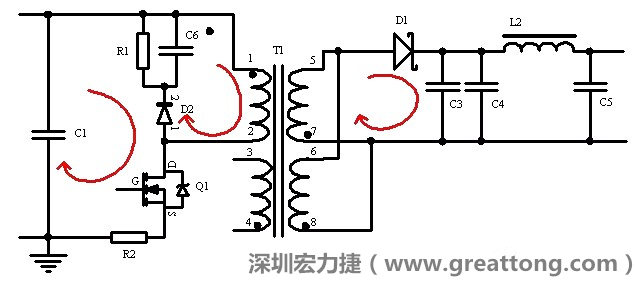 元件布局的時候，要優(yōu)先考慮高頻脈沖電流和大電流的環(huán)路面積，盡可能地減小,以抑制開關(guān)電源的輻射干擾