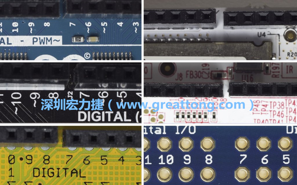 各種不同尺寸的Arduino上第7、8腳位的間距。
