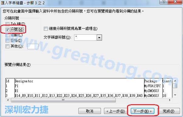 新增一個新的Excel文檔，[資料]匯入[從文字檔]，然后選擇剛產(chǎn)生的BOM (.csv)檔案，并以"分號"作為分隔符號。
